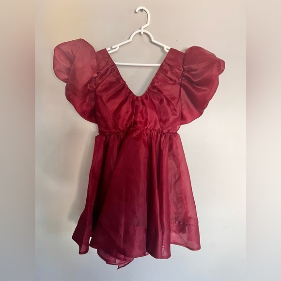 NWT Aje Gretta Tie Organza Burgundy Mini Dress Size Medium Open Back V neck - Picture 7 of 10